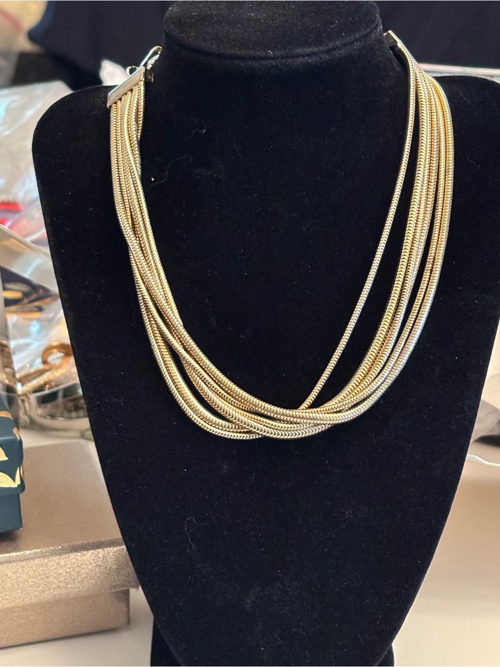 Vintage Coro Multi‑Strand Gold‑Tone Choker Necklace (1950s–60s), 12”-15”
